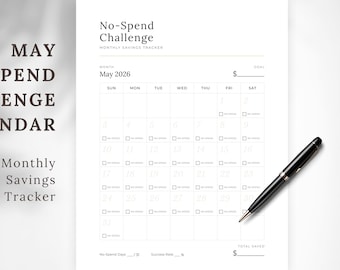 Mai No-Spend Challenge Tracker, Monatlicher Sparplaner (PDF)