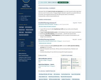 CNA Lebenslauf Vorlage Canva, Lebenslauf für zertifizierte Pflegehelfer, professionelles Profil für das medizinische Pflegeheim