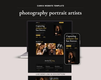 Plantilla web de Canva para fotógrafos, portafolio de artistas oscuros, plantilla creativa de lujo de una página