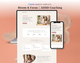ADHD Coaching Website Template Canva for Women, Neurodivergent Life Coach Portfolio, Empathic Landing Page