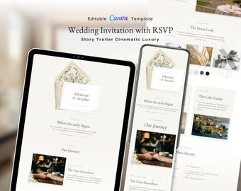 LUXE Neutral Envelope Digital Invite | Canva Template | Minimalist Sage Wedding Story Trailer Luxury Website