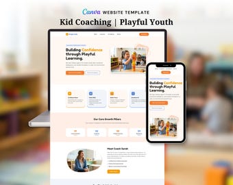 Kid Coaching Website Template Canva, Child Development Mentor Portfolio, Playful Youth Coach Landing Page