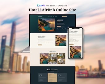Hotel Website Template Canva, Vacation Rental Landing Page, Luxury AirBnb Online Site