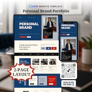 Two-Page Personal Brand Website Template, Canva Creator Portfolio, Influencer Media Kit, Editable Collaboration Page