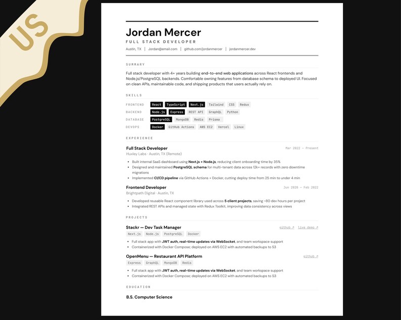 Plantilla de CV de desarrollador full stack, CV de ingeniero de software (Canva), perfil profesional tecnológico imagen 4