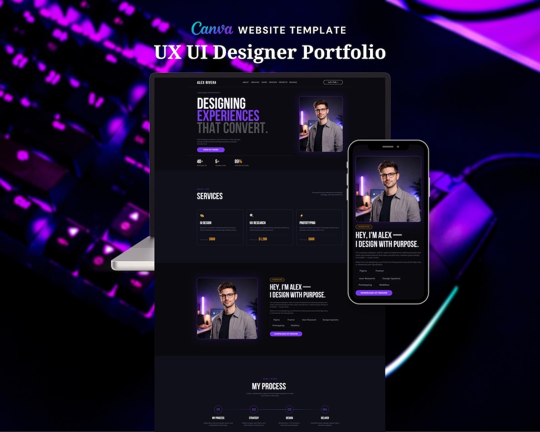 UX UI Designer Portfolio Canva Website Template, One Page Freelancer ...