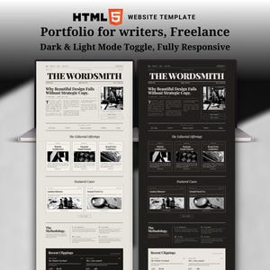 Vorlage für eine Webseite mit HTML-Portfolio für Texter, Lebenslauf für freiberufliche Texter, minimalistischer Quellcode für Zeitungsseiten