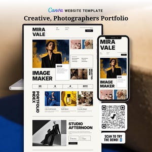 Creative Portfolio Website Template, Canva Photographer Site, Case Study Pages, Editable Artist Resume Design