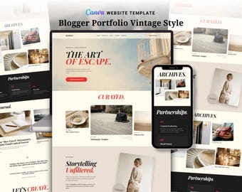 Travel Influencer Portfolio | Editable Canva Website | UGC Media Kit | Blogger Vintage Style | Instant Download