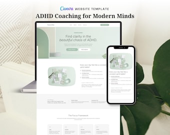 ADHD Coaching Website Template Canva, Neurodivergent Life Coach Portfolio, Executive Function Mentor Landing Page
