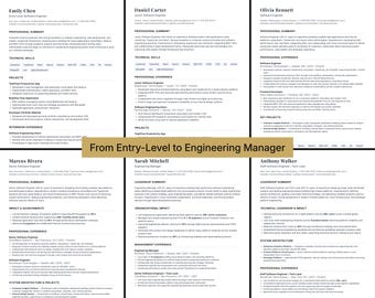 Paquete de plantillas de currículum para ingeniero de software, CV para desarrollador, formato ATS de Canva, carta A4 de EE. UU.