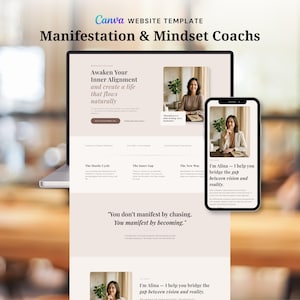 Mall för webbsidor för manifestationscoach Canva, portfolio för andlig livscoach, mediekit för wellness-healer