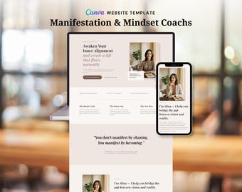 Manifestation Coach Website Template Canva, Spiritual Life Coach Portfolio, Wellness Healer Media Kit