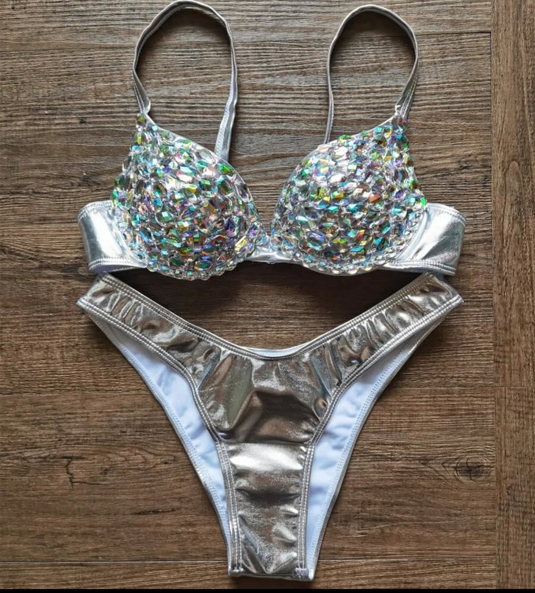 Luxury Diamond Gold Bikinis Dance Wear Exotic Girl Crystal Bikinis