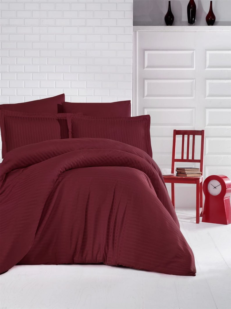 Satin Duvet Cover Double claret red bedding set full set | Etsy