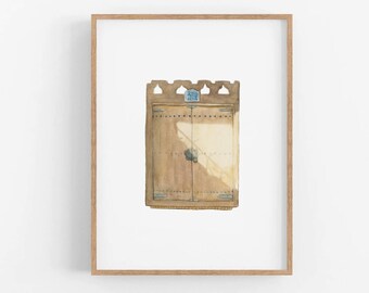 Korean door Art Print, Printable Watercolor Hanok, South Korea, INSTANT DOWNLOAD + Printing guide