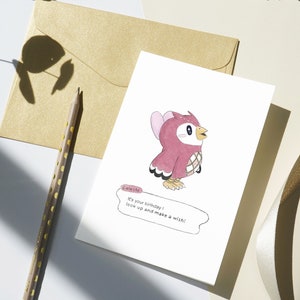 Carte anniversaire Animal Crossing, à imprimer, DIY, Celeste ACNH, simple ou pliable