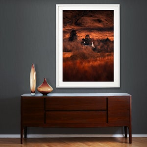 The Lone House, Scotland, Wall Decor, Red, Orange, Contemporary, Farmhouse Print, Photograph, Vertical, Living Room, Kitchen, Rectangle