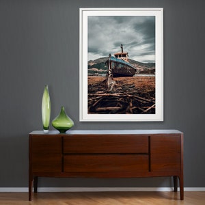 Boat Print, The Stuck Boat Print , Boat Wall Decor, Boat Print, Fishing Boat, Wall Print, Rectangle Wall Art, Living Room, Vertical, Bedroom