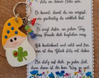 Guardian angel gnome lucky charm encouragement key ring pocket tree