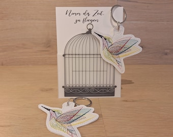 Colorful metallic hummingbird keychain | Encouraging gift | Lucky hummingbird charm | Handmade faux leather | Gift idea for girlfriend