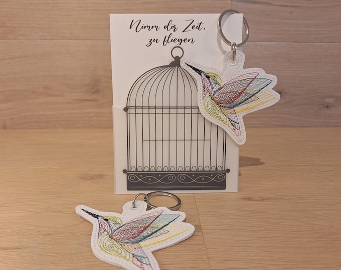 Colorful metallic hummingbird keychain | Encouraging gift | Lucky hummingbird charm | Handmade faux leather | Gift idea for girlfriend