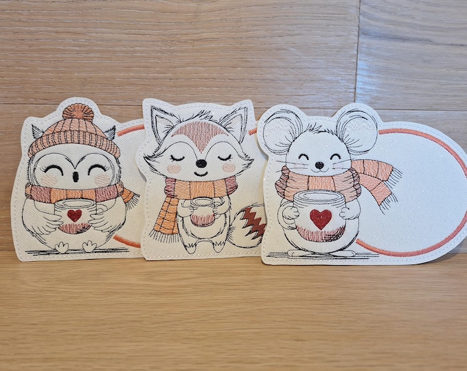 Mug Rug - A little break for the soul - Winter Animals Coaster - Mouse, Fox, Owl