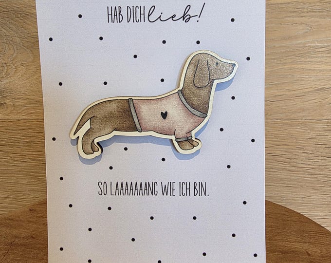 Wooden dachshund – a small lucky charm with a card, "I love you" gift, a small token of appreciation for dog lovers, designed by missiselylu