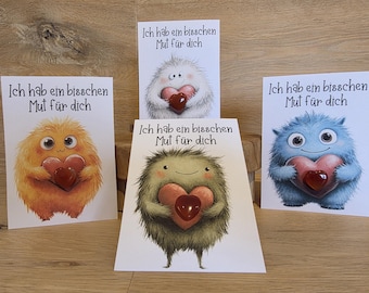 Courage Monster – a little encourager with a carnelian heart | Gift for exams, school & tough days | designed by missiselylu