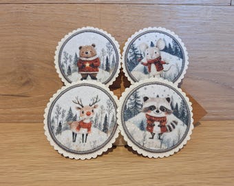 Small Velcro patches, winter love, Christmas, winter animals, Velcro patch, button, 6 x 6 cm round