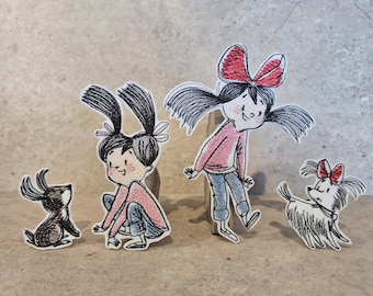 Patch Iron-on Applique /Girl and Dog/ Girl and Rabbit/ Applique