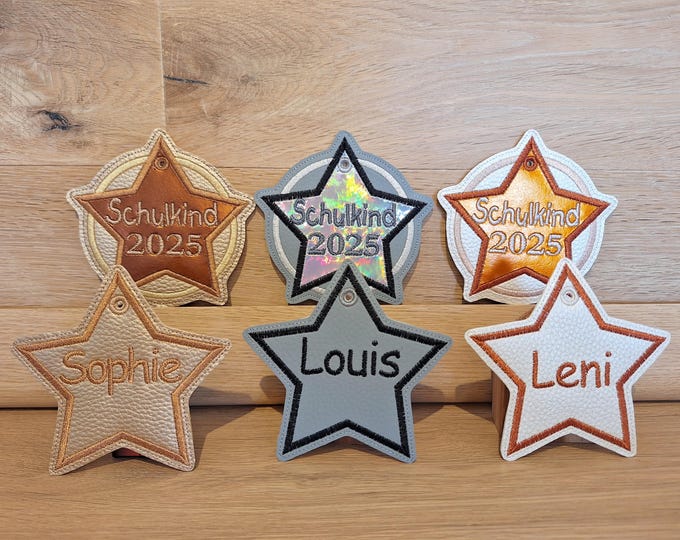 Personalized school cone tag made of imitation leather – Schoolchild 2025 metallic/glitter