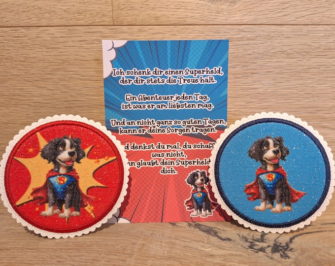 Kletti Superdog Velcro Patch Button Superhero Glitter