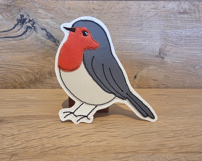 Robin Kletti reflective – Velcro patch for school bags & backpacks | embroidered faux leather with plush | bird patch