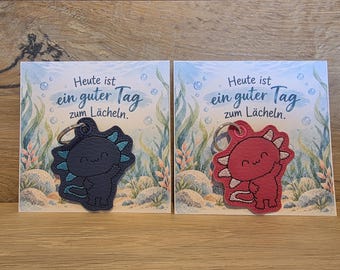 Embroidered Axolotl Keychain – Faux Leather Pendant | Small Gift for Axolotl Fans | Bag Charm | 2 Colors
