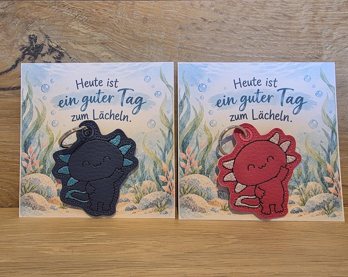 Embroidered Axolotl Keychain – Faux Leather Pendant | Small Gift for Axolotl Fans | Bag Charm | 2 Colors