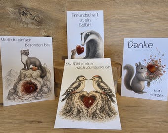 Carnelian heart-shaped bag – small lucky charm with card, friendship gift, thank you & small token of appreciation,