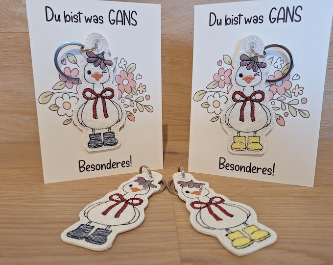 Goose keychain – embroidered from glittering faux leather, handmade – gift idea “You are something VERY special”, cute animal pendant