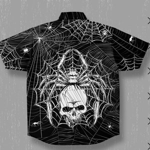 Gothic Spider Skull Button-up Style Shirt, Goth Shirt, Dark shirt Clothing,  Dark art art Party unisex shirt