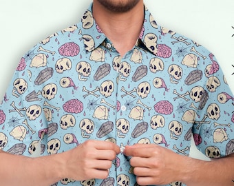 Camisa de estilo con botones Blue Dreams, Funky Weird Fancy, Spooky Cute pastel goth, camisa kawaii