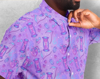 Neon Magic Button Down Style Shirt, Pastel Goth Shirt, ropa unisex, bruja Kawaii