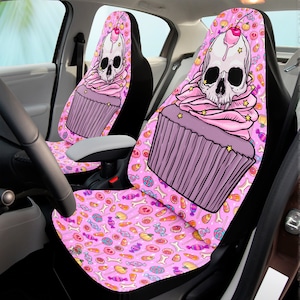 Pastell Goth Autozubehör, Schädel Cup Cake Autositzbezüge, Halloween Wicked Autozubehör, Edgy Mädchen Dekor