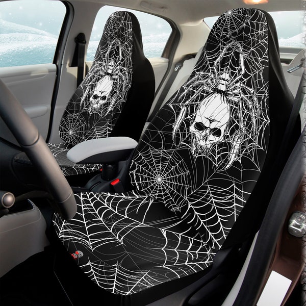 Lurking Death - spider skull web Car Seat Covers, Universal Fit Seat Protectors, gothic car accessory, For SUV and Car Bucket Seats