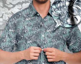 Sea Wonders button Up Style Shirt, Ocean Inspired Men's Beachwear