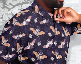 Night bugs Button Up Style Shirt, Goth Shirt, Dark Creature Clothing, Insect Moon boho celestial magic unisex shirt
