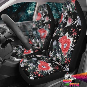 Fundas de asiento de coche Predators Eyes, fundas de asiento de horror bohemio para coche, funda de asiento de coche floral mística, accesorios de coche cubierta de rueda Boho