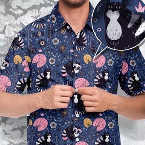 Meow Cat Button-up Style Shirt, Purr Goth Shirt, Mystic Cat Clothing,  Magical boho, queer button up