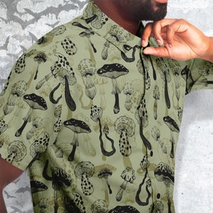 Mushroom Warrior Button Down Style Shirt, Goth Shirt, Sun Moon Clothing,  Dark art Halloween all year unisex shirt