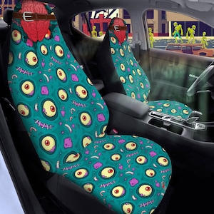 Monster Ride Car Seats Covers, Cartoon Horror Car Seats Protector, Halloween Car Accessories, Walking Dead  brain eaters Custom Made Cover