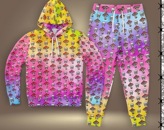 I&#39;m too Dizzy hoodie and jogger set, crazy mushrooms print, Tie Dye Hoodie Unisex Adult and pants